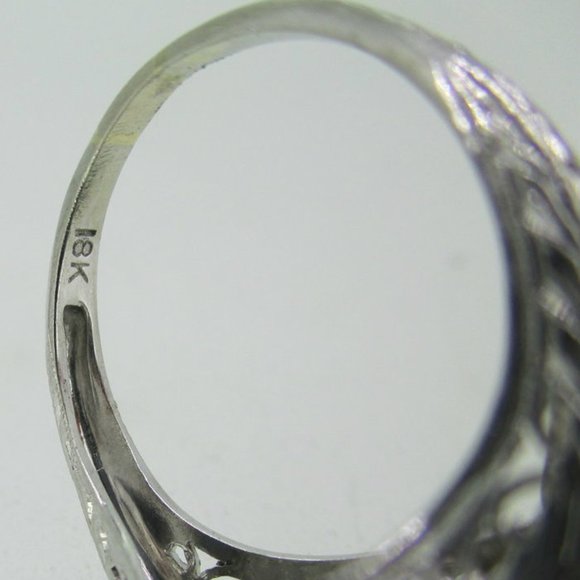 Vintage 18k White Gold Aquamarine with Diamond and Filigree Accents Size 6 3/4 - Picture 4 of 5